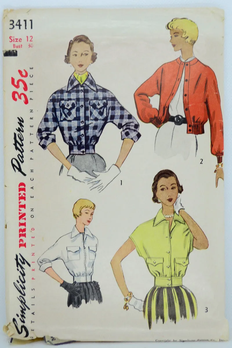 1950 Simplicity 3411 Vintage Jacket Sewing Pattern