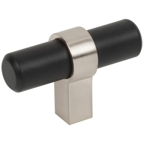 2" Overall Length Matte Black with Satin Nickel Key Grande Cabinet "T" Knob