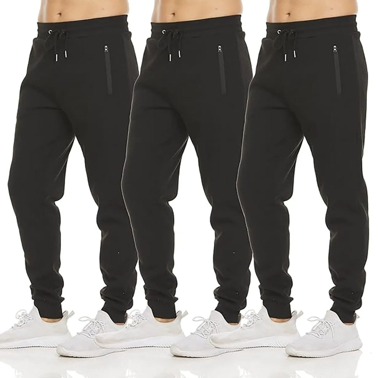 3-Pack: Men's Fleece Active Jogger Pants with Zipper Pockets