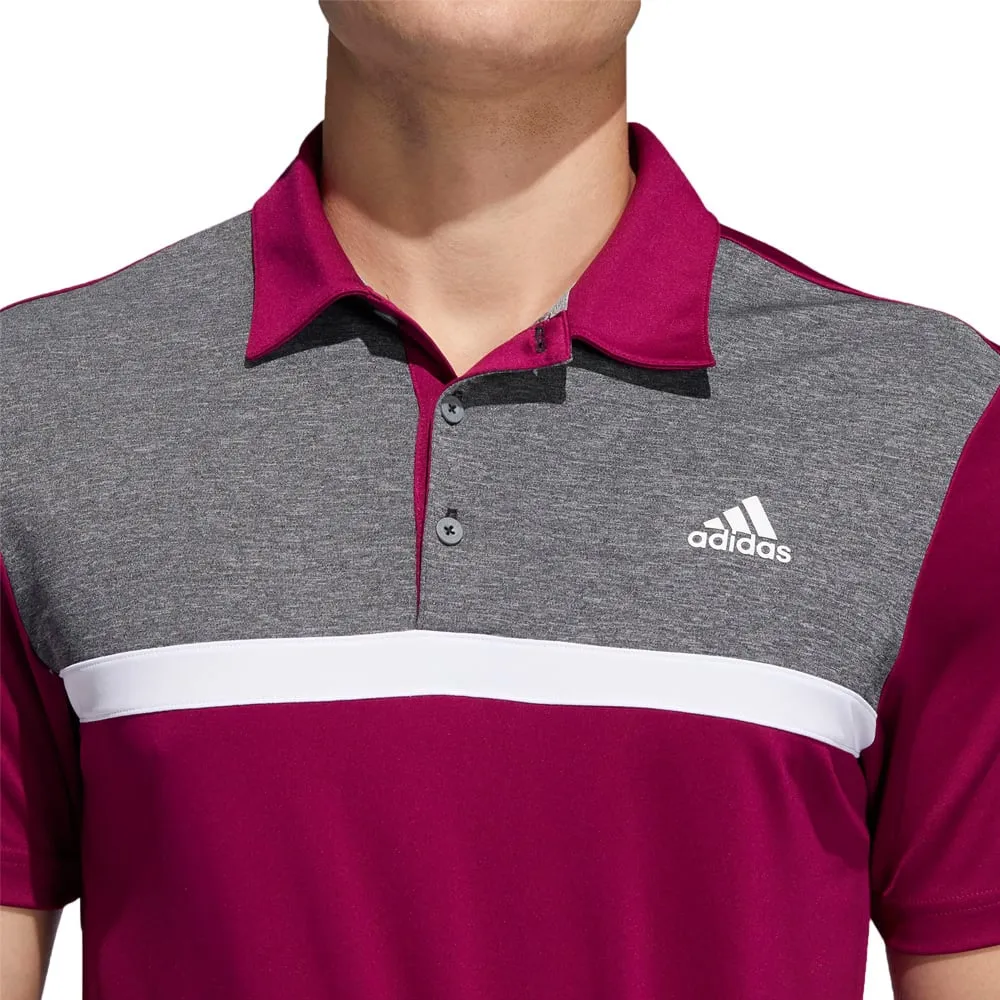 adidas Colour Block Novelty Polo Shirt - Power Berry/Melange/Black