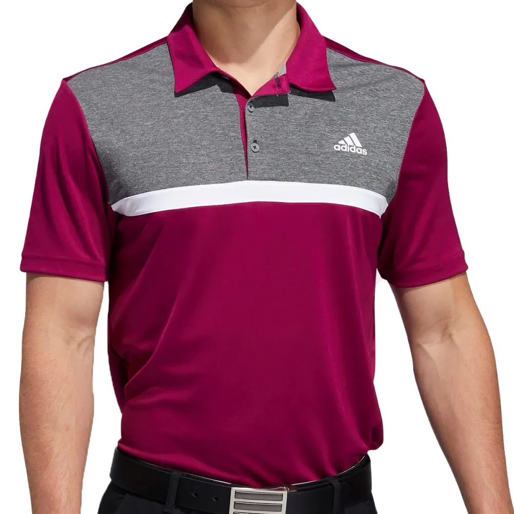 adidas Colour Block Novelty Polo Shirt - Power Berry/Melange/Black