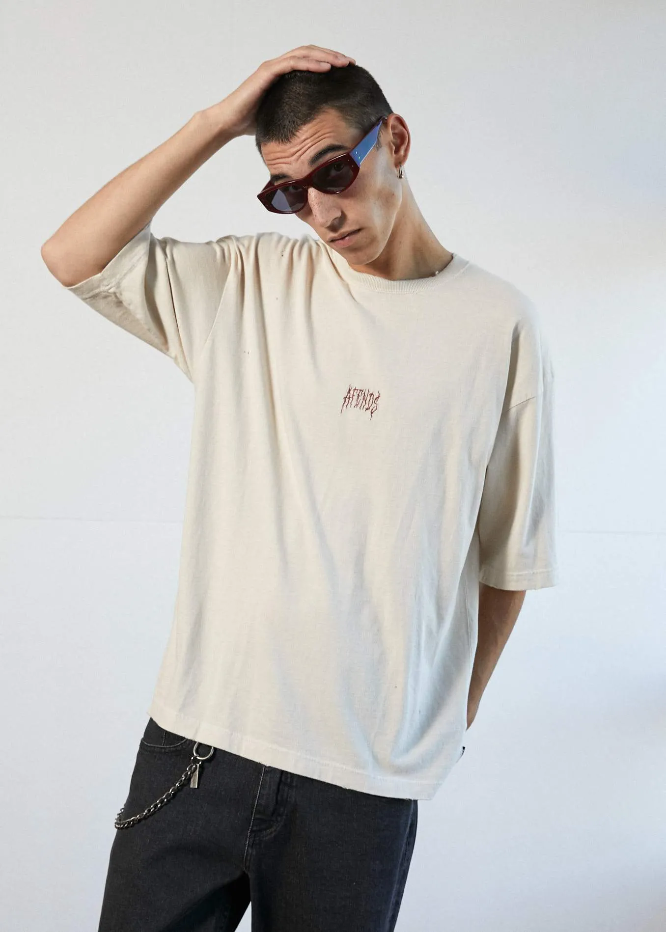 Afends Mens Distressed - Oversized Tee - Moonbeam