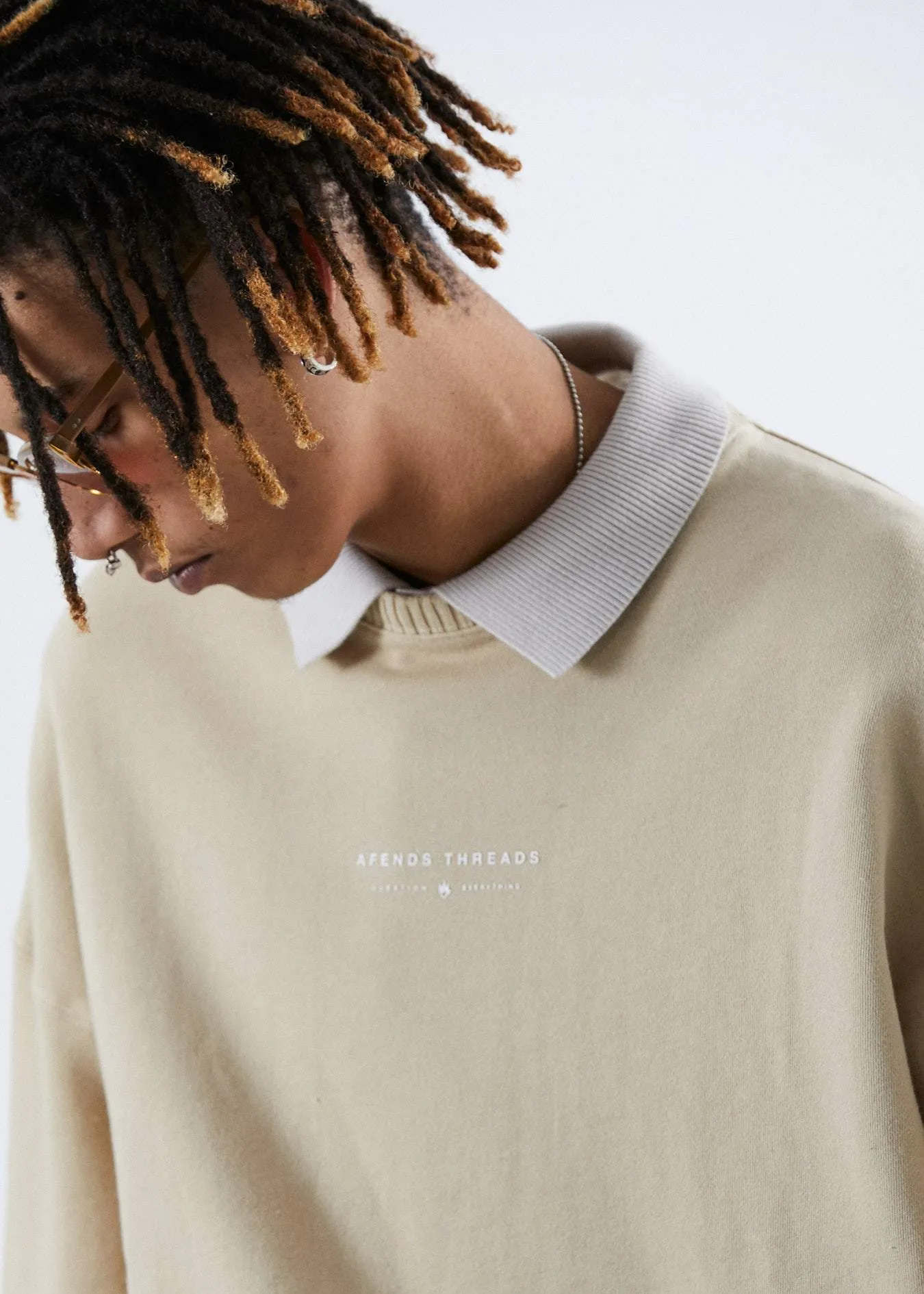 Afends Mens Kicked Out - Relaxed Crew Neck - Dirty Beige