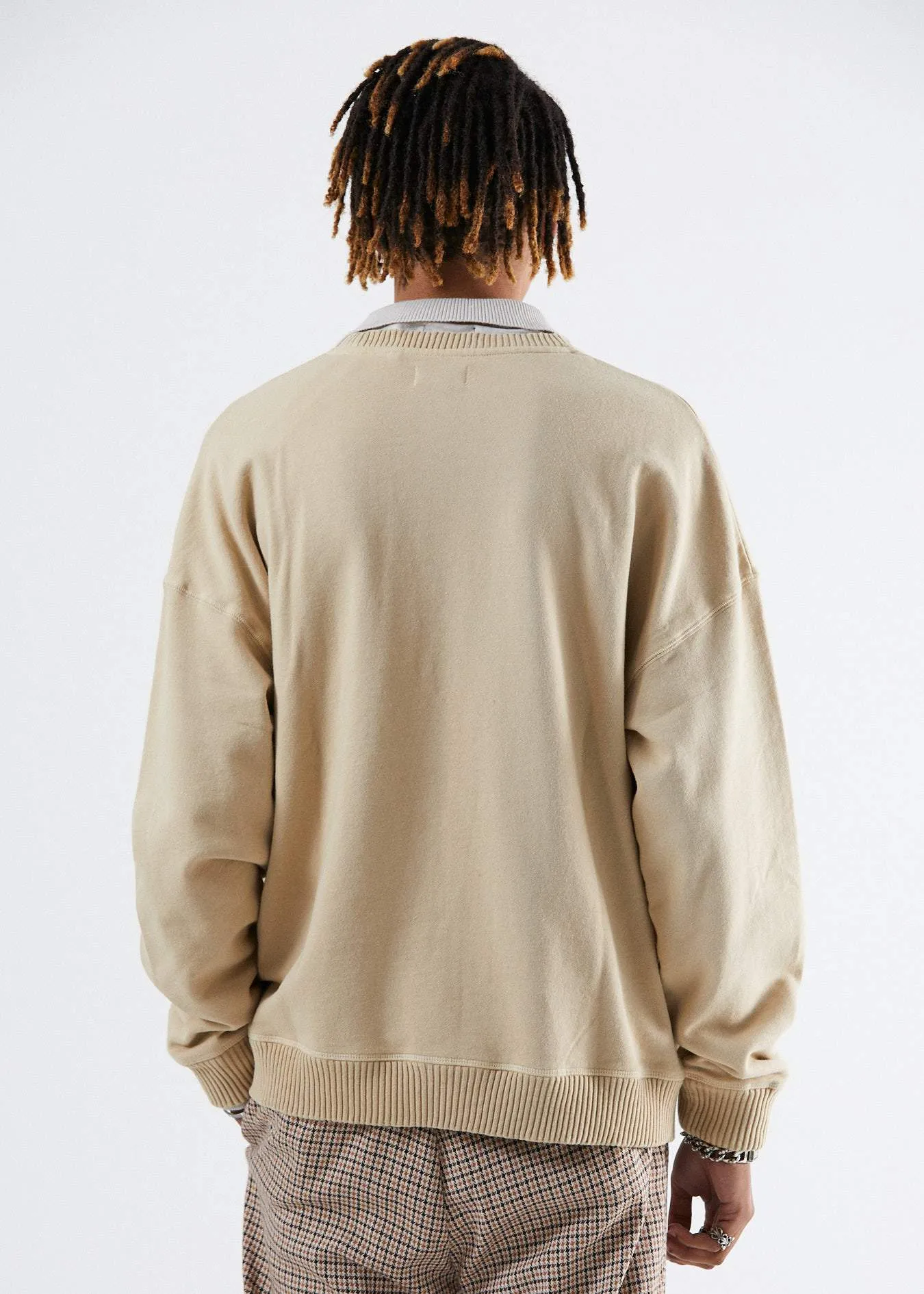 Afends Mens Kicked Out - Relaxed Crew Neck - Dirty Beige