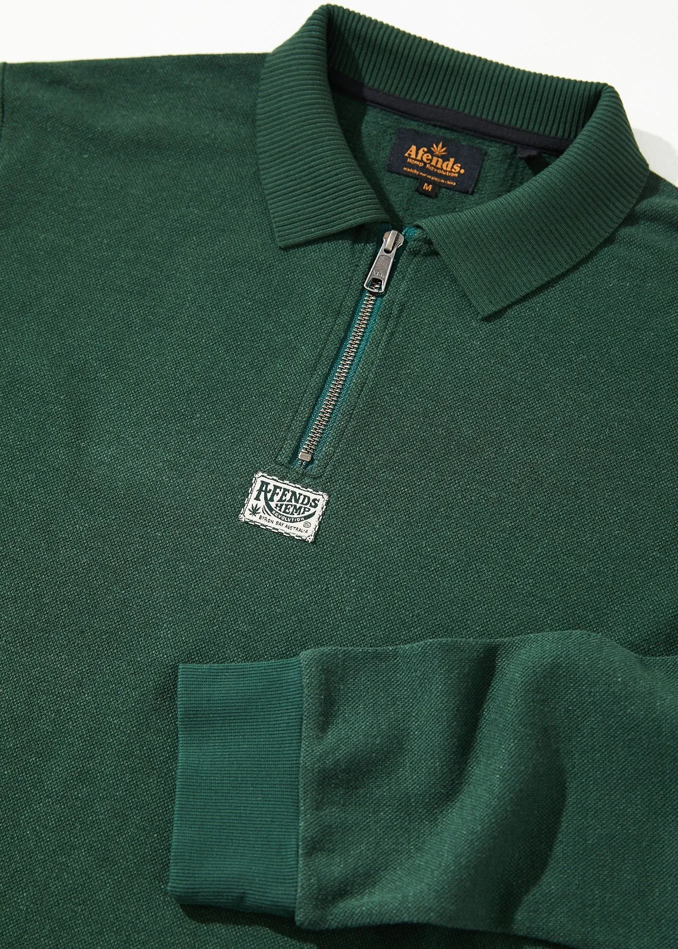 Afends Mens Meninga - Hemp Half Zip Long Sleeve Polo Tee - Forest