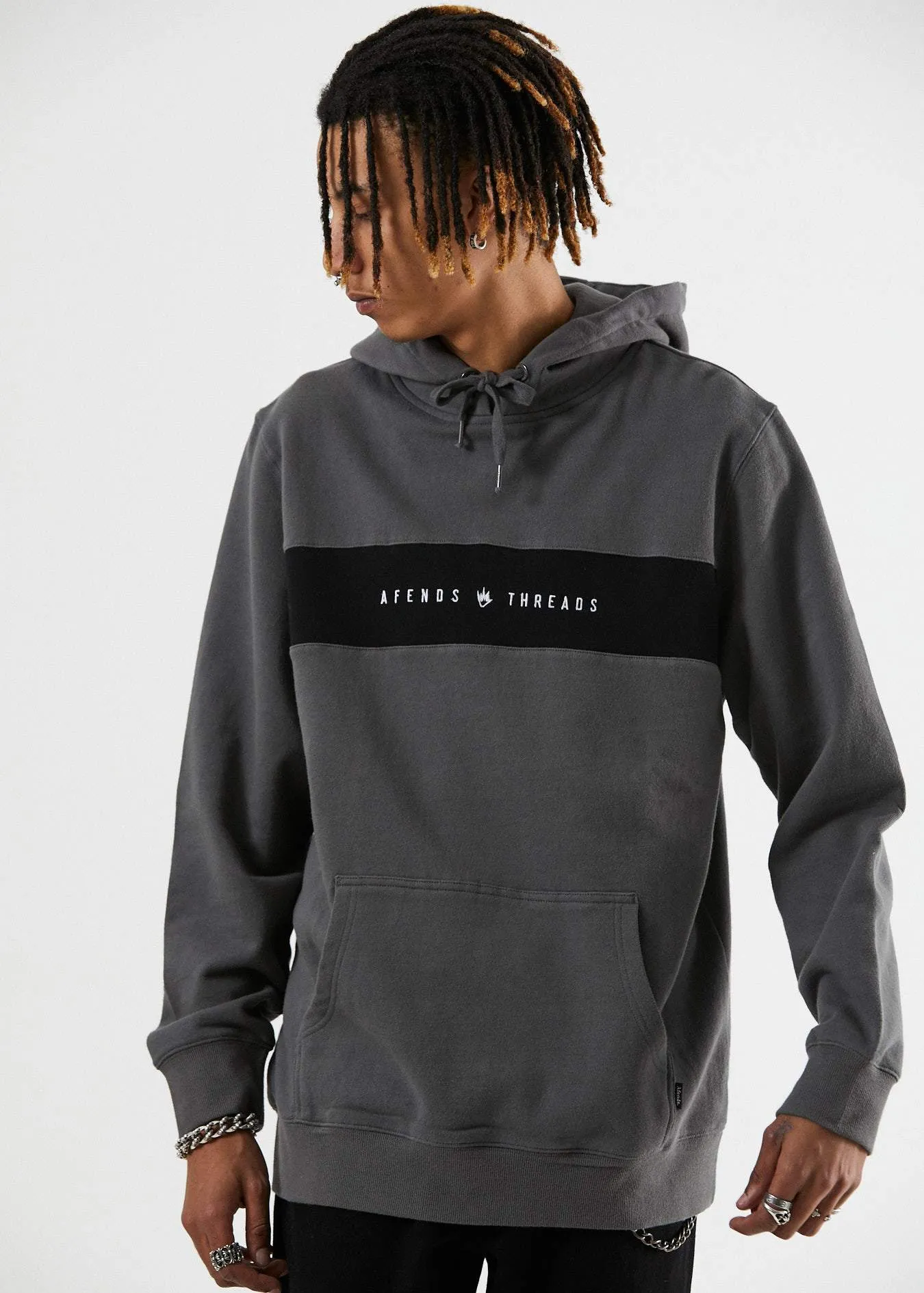 Afends Mens Panel - Pull On Hood - Gunmetal