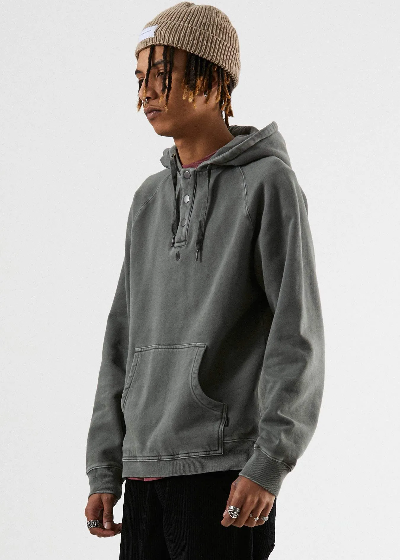 Afends Mens Slab City - Raglan Pull On Hood - Gunmetal