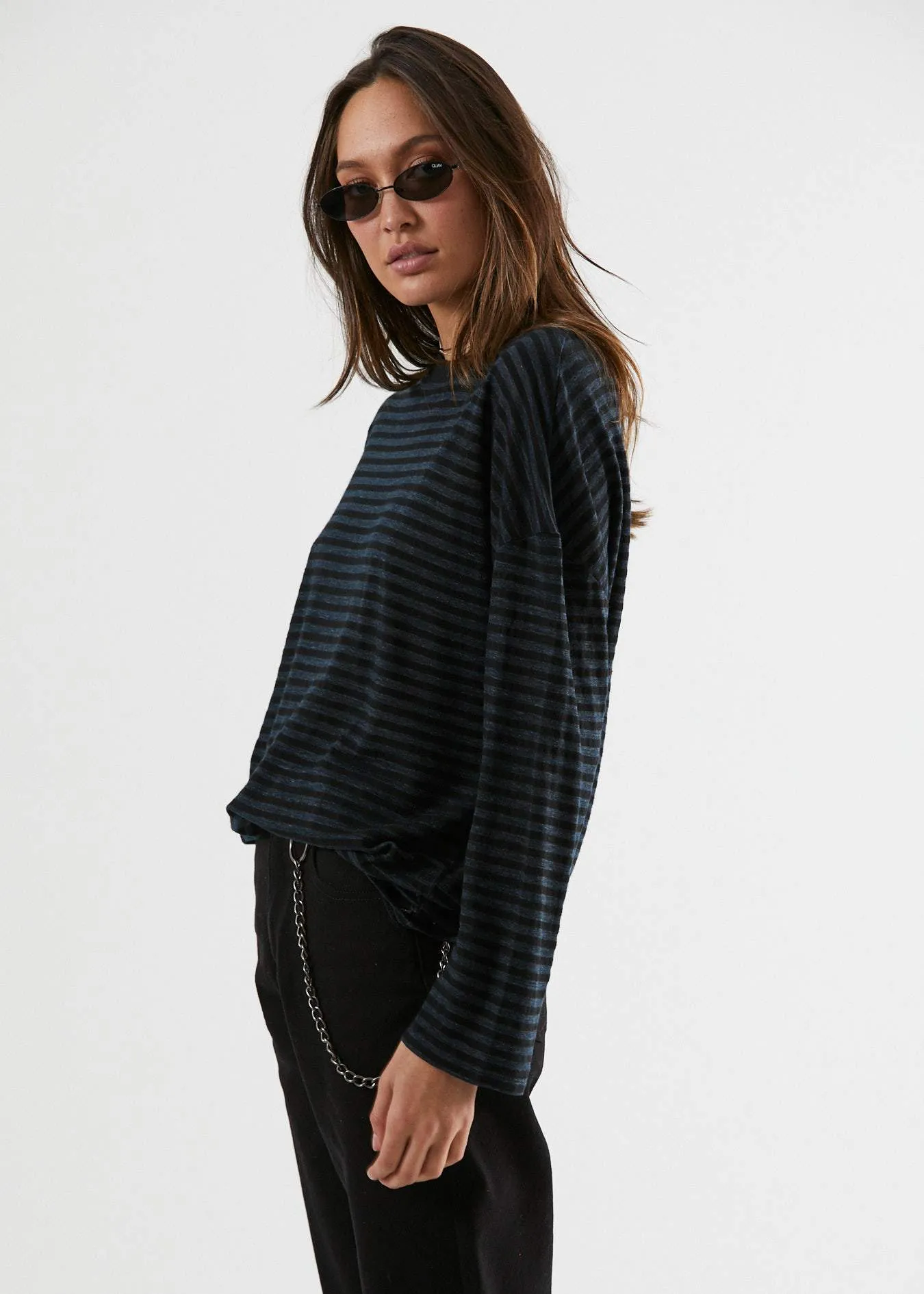 Afends Womens Noa - Hemp Oversized Long Sleeve Tee - Slate