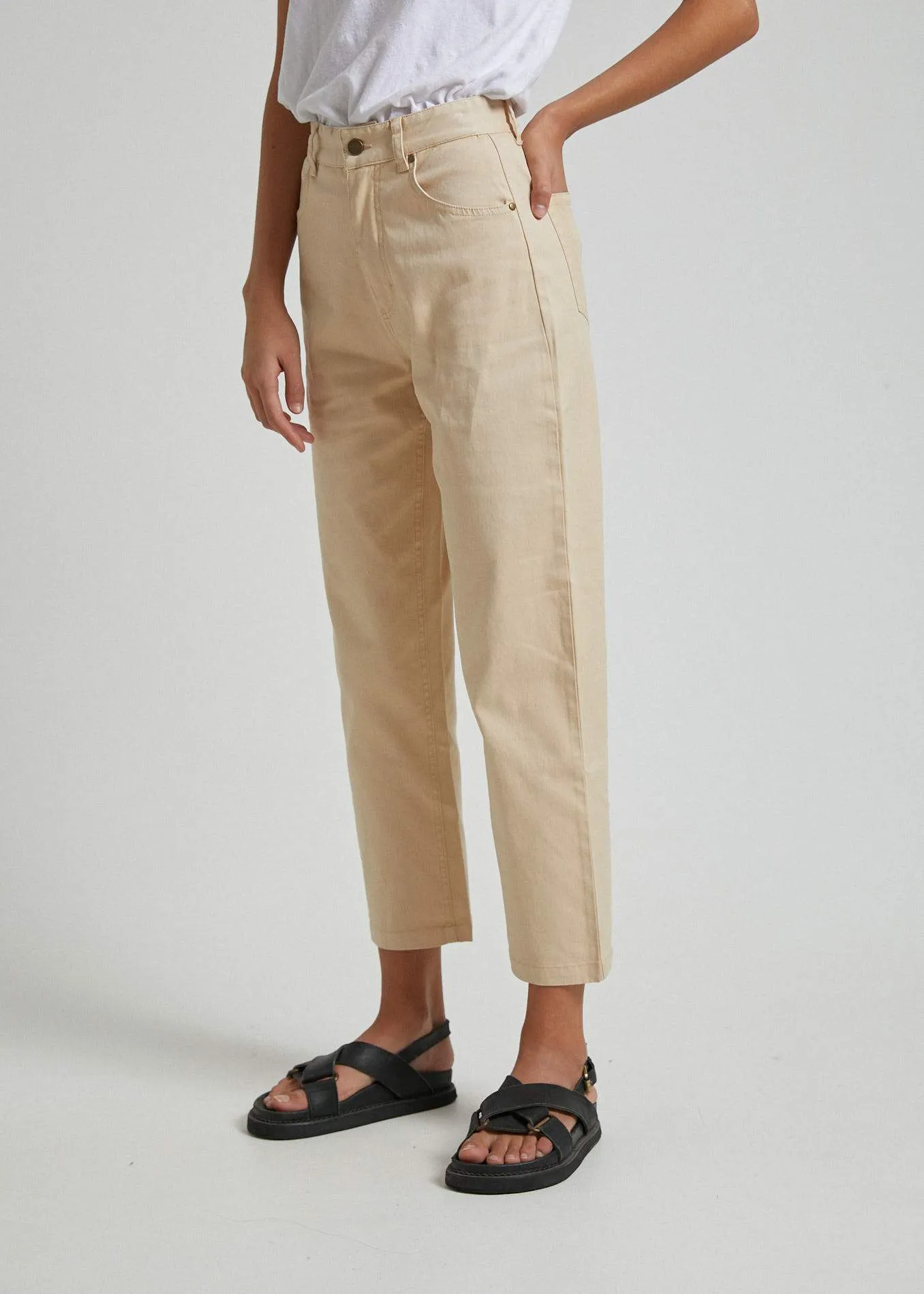 Afends Womens Shelby - Hemp High Waist Wide Leg Pants - Dirty Beige