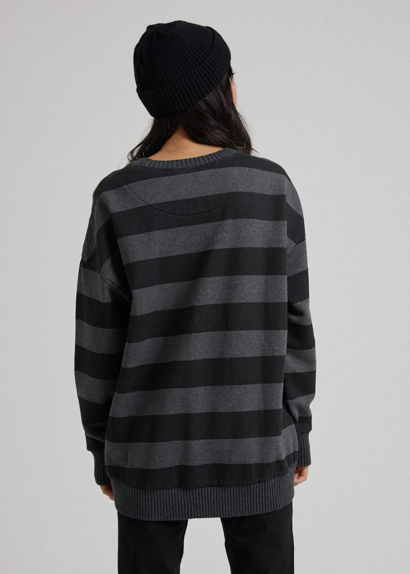 Afends Womens Unplugged - Stripe Crew Neck - Grey Marle