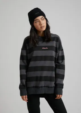 Afends Womens Unplugged - Stripe Crew Neck - Grey Marle