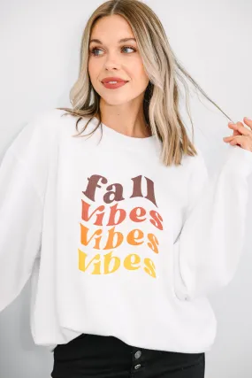 All The Fall Vibes White Corded Graphic Sweatshirt