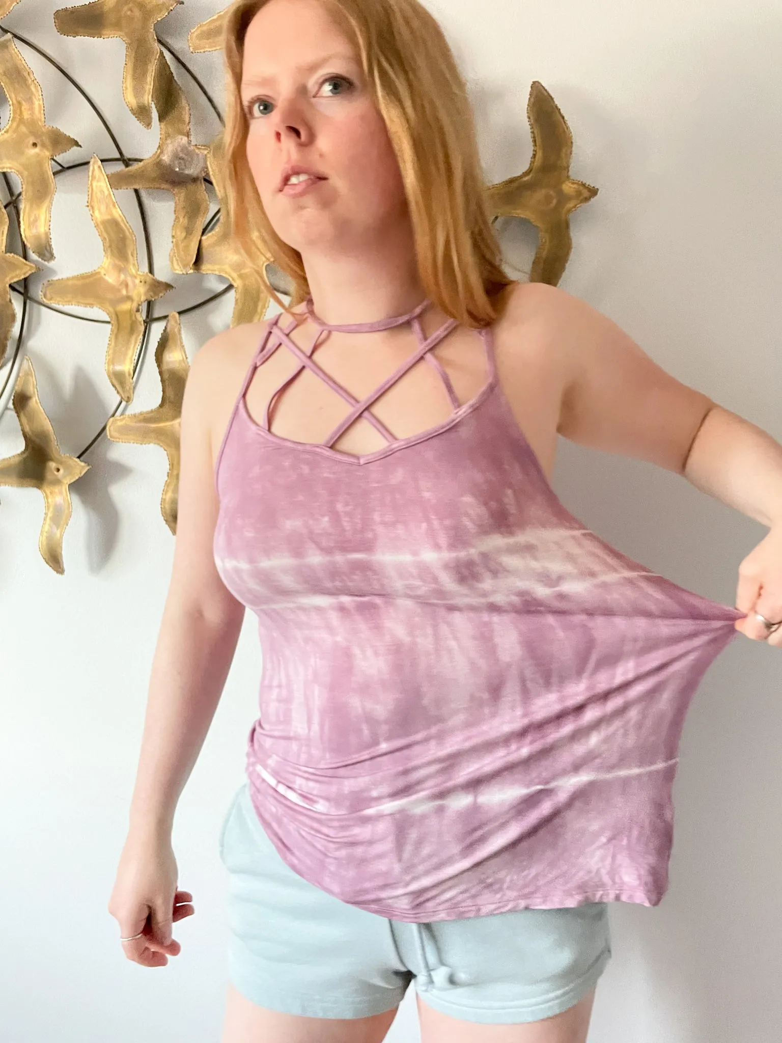 American Eagle Soft & Sexy Purple Tie-Dye Cutout Tank Top - XS/S