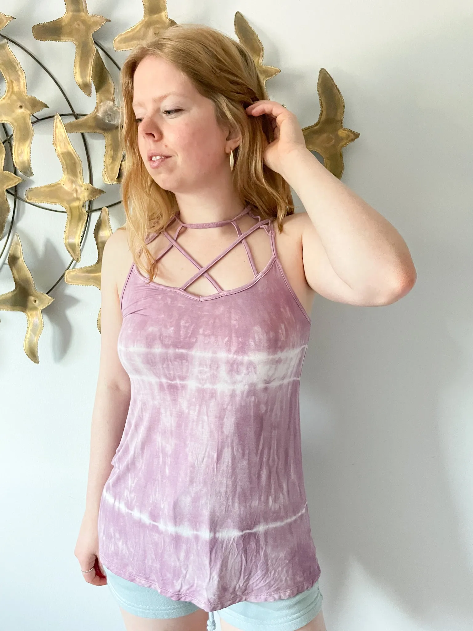 American Eagle Soft & Sexy Purple Tie-Dye Cutout Tank Top - XS/S