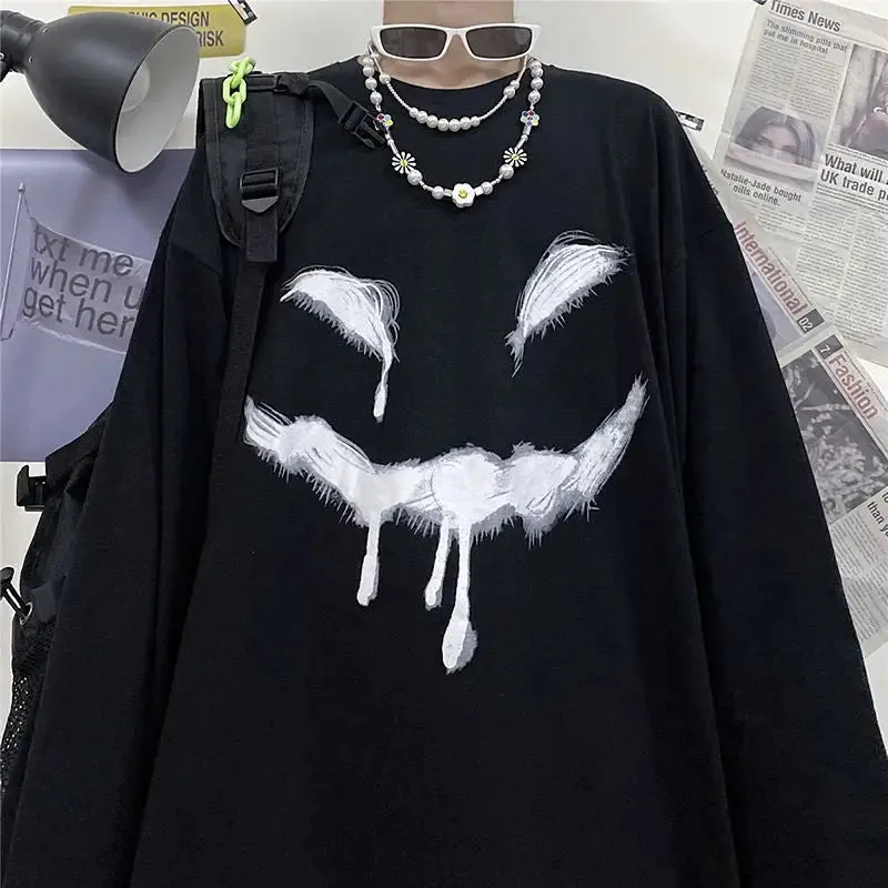 Anime and Happy Face Print Oversized Sweatshirt