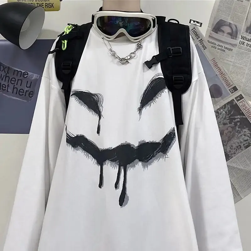 Anime and Happy Face Print Oversized Sweatshirt