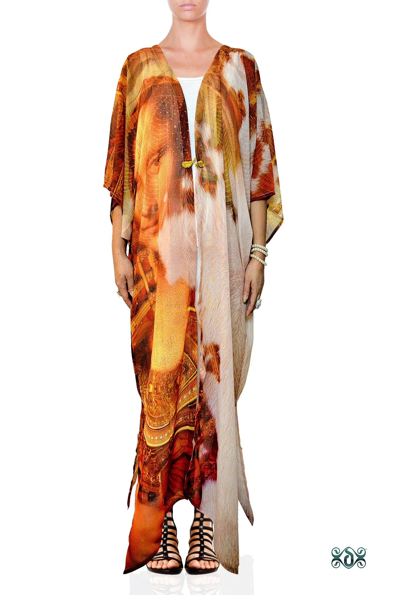 ART CLASSIQUE Mona Lisa Printed Georgette Long Kimono Jacket, Devarshy - 1079A