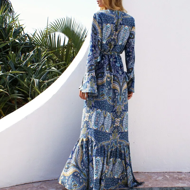 BerriesJam - Beach Bohemian Kimono Wrap Long Sleeve Dress