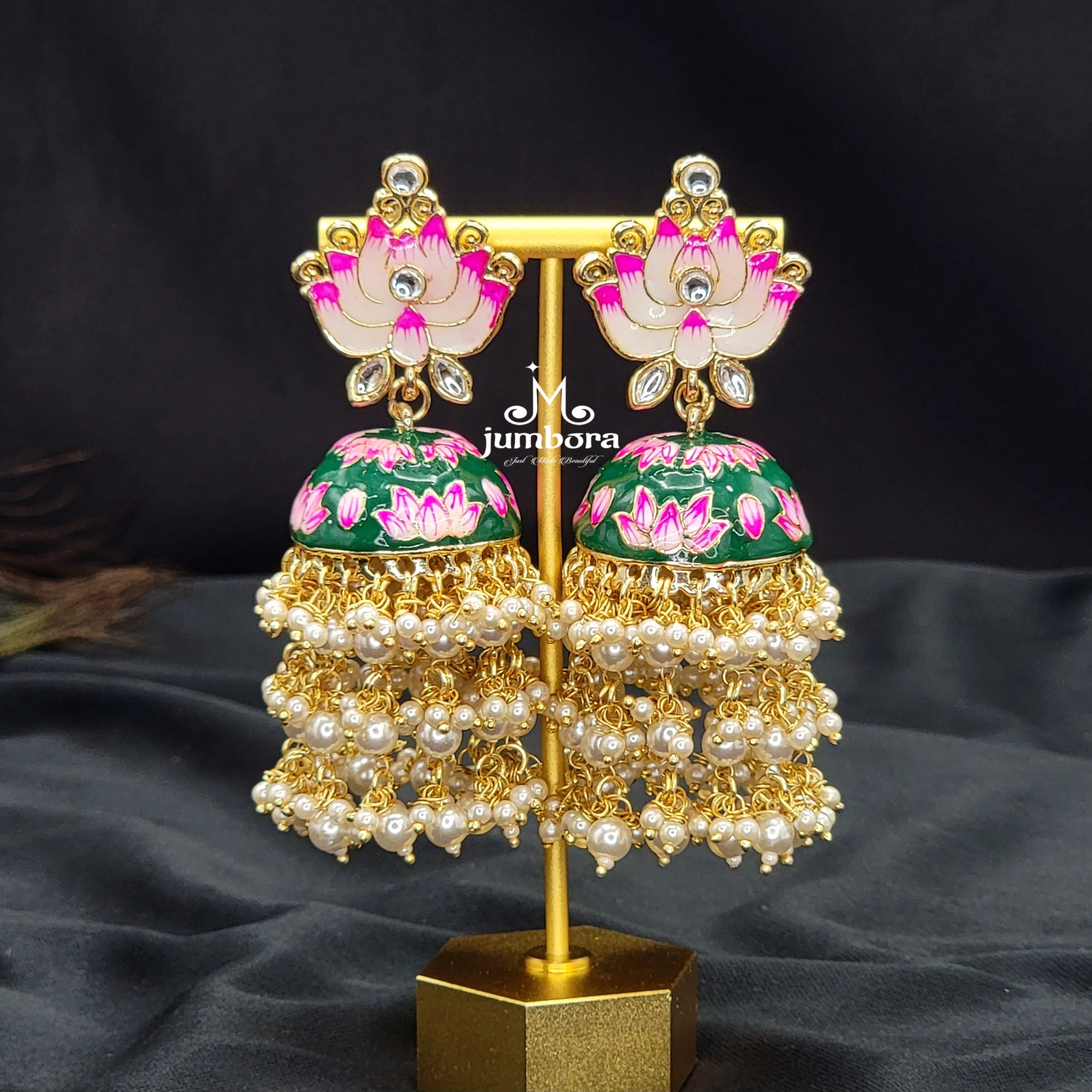 Big Meenakari Jhumka Earring with cluster pearls