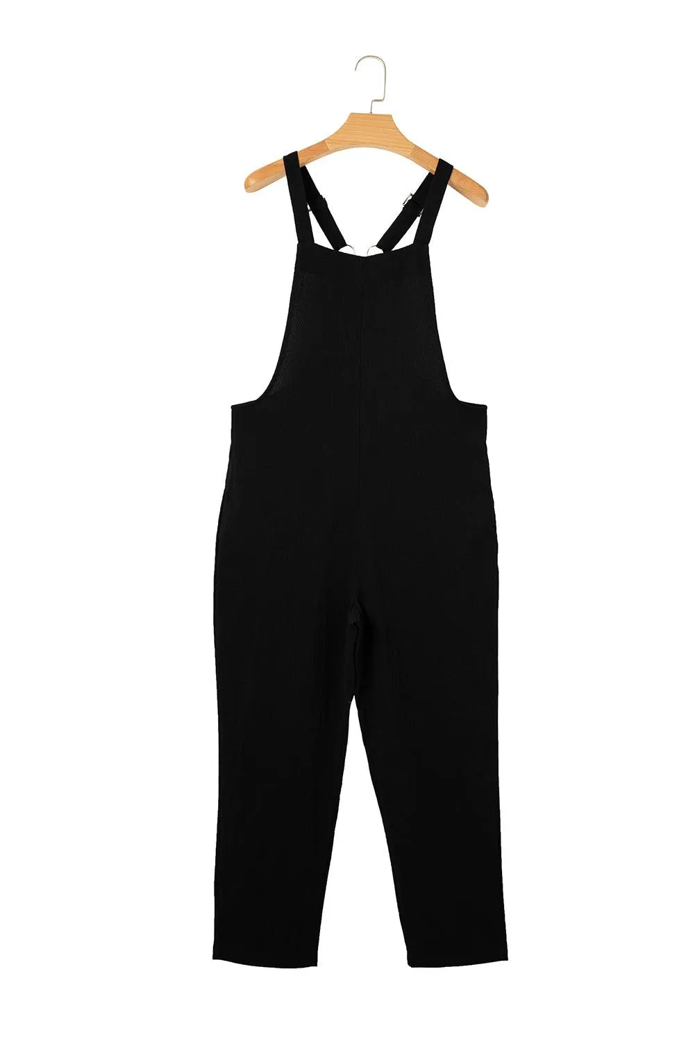 Black Casual Overall Jumpsuit with Adjustable Buckle Straps Cropped