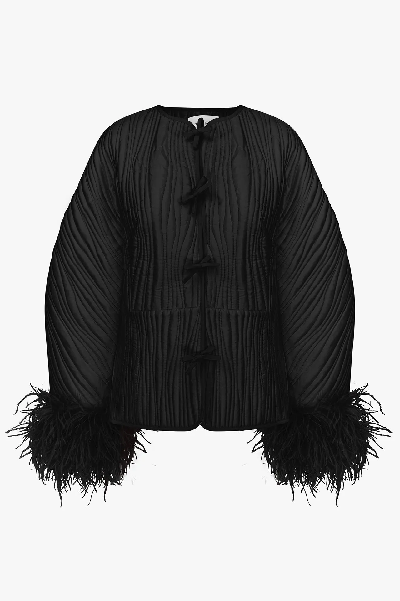 Black Hebao Jacket with Detachable Feathers