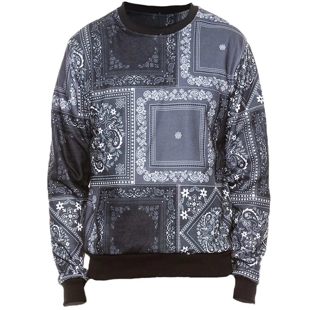 Black Paisley Print Crewneck Sweatshirt