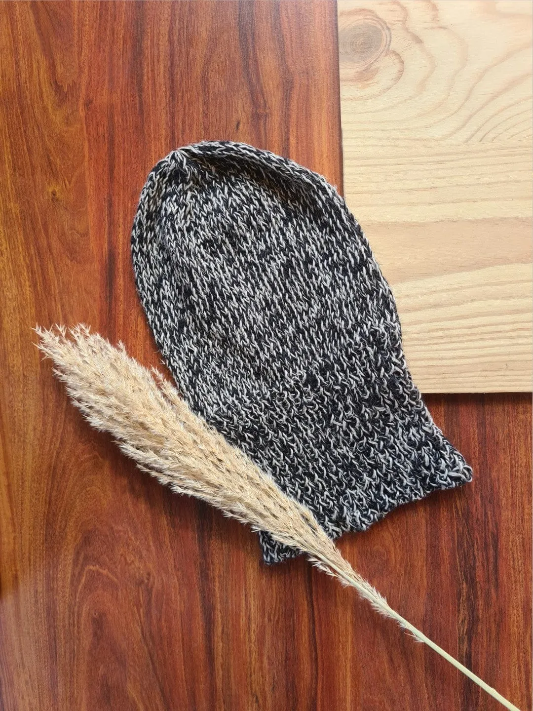 Black Plain Knit Hemp   Wool Beanie