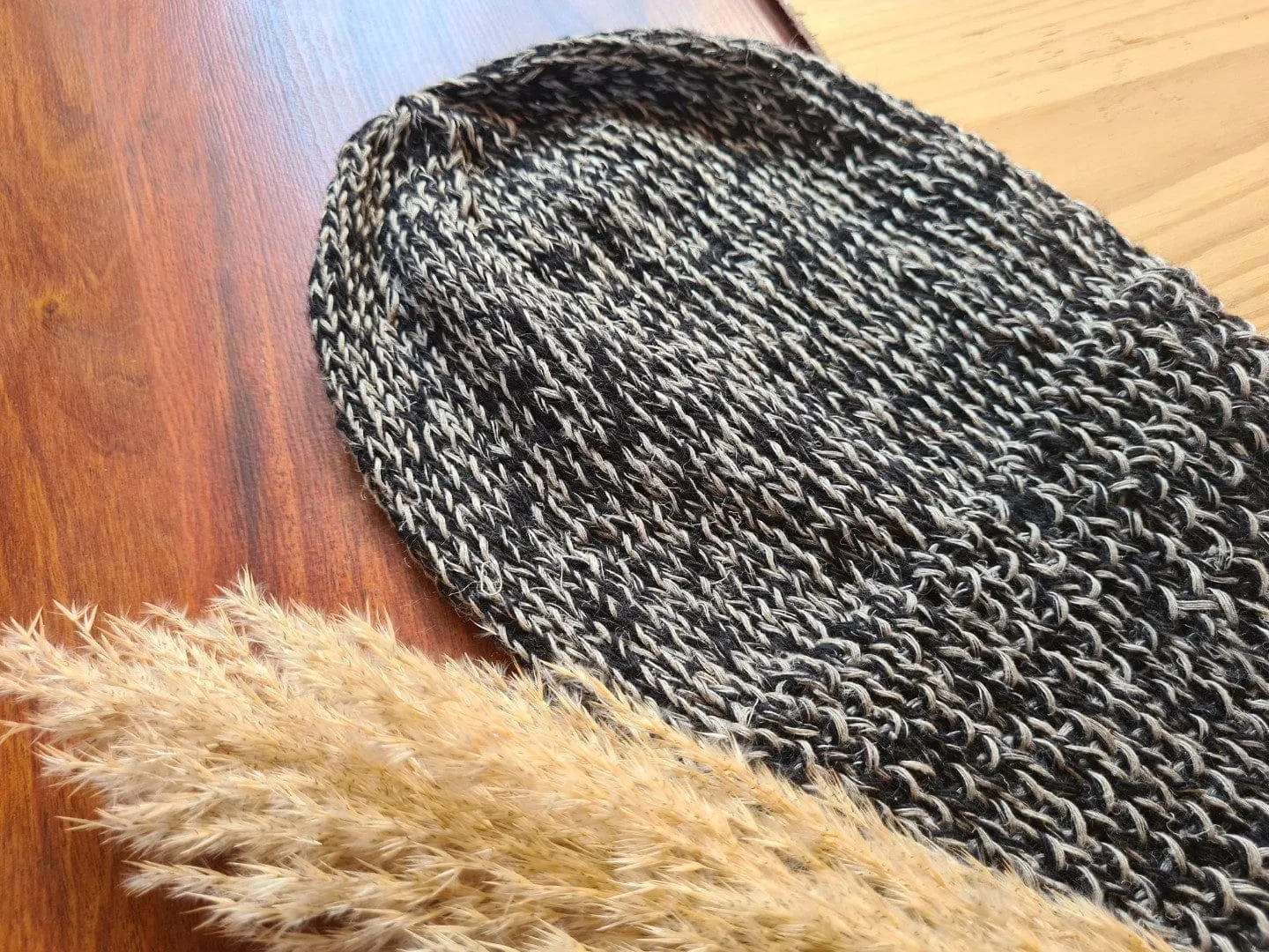 Black Plain Knit Hemp   Wool Beanie