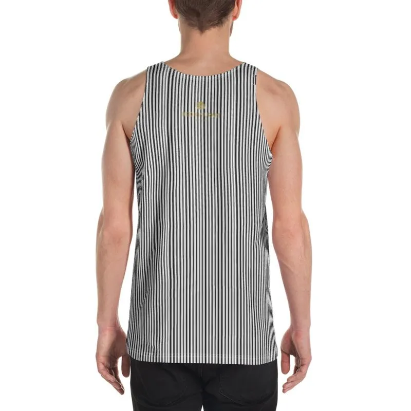 Black Striped Men's Tank Tops, Black & White Vertical Stripe Best Unisex Tank Top- Made in USA/ EU/ MX