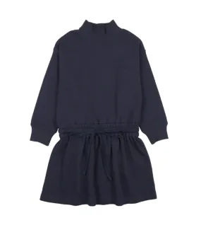 Blue Sweatshirt Drawstring Dress