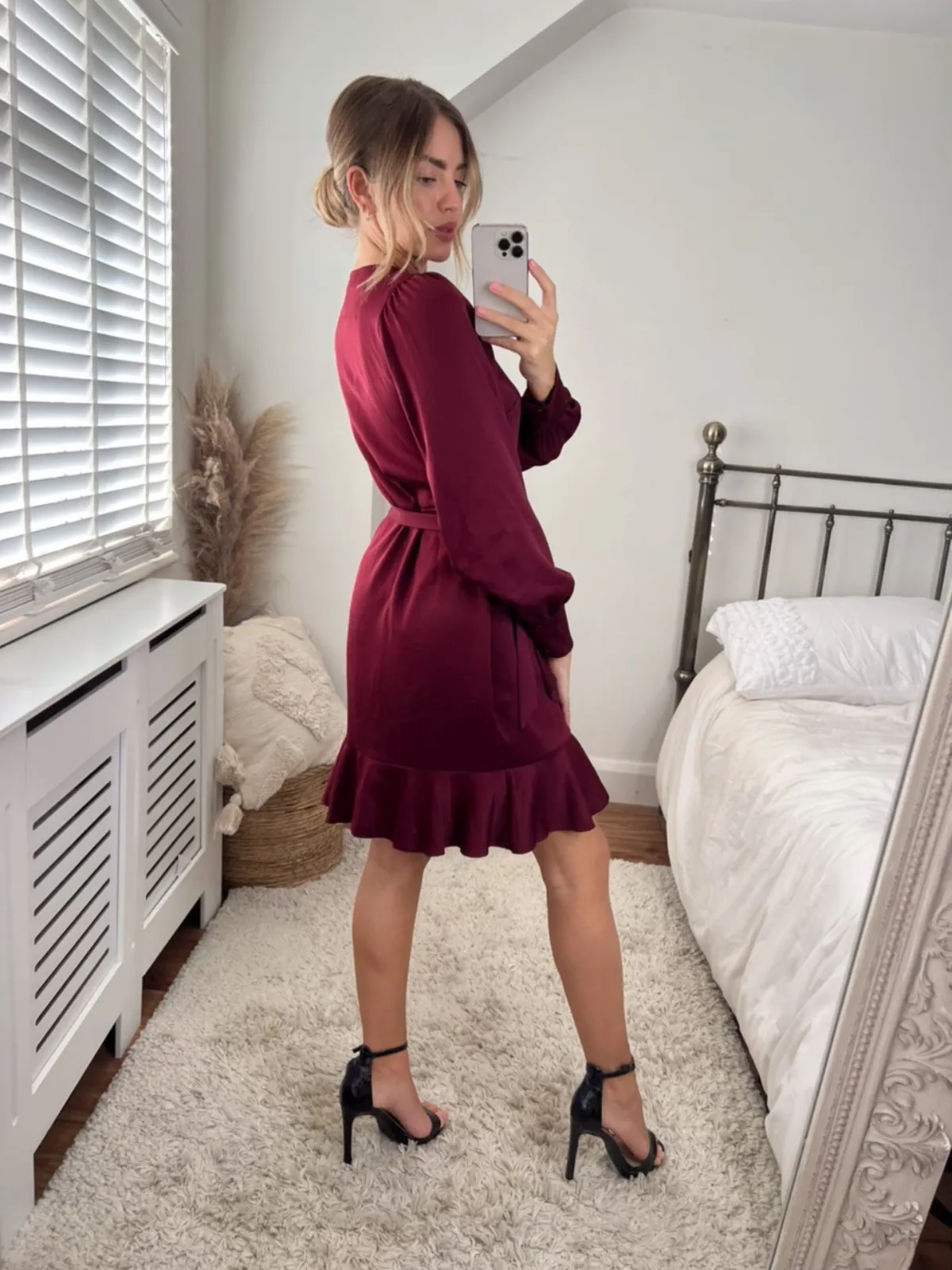 Bobbi Wrap Satin Mini Dress / Merlot