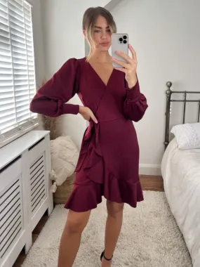 Bobbi Wrap Satin Mini Dress / Merlot