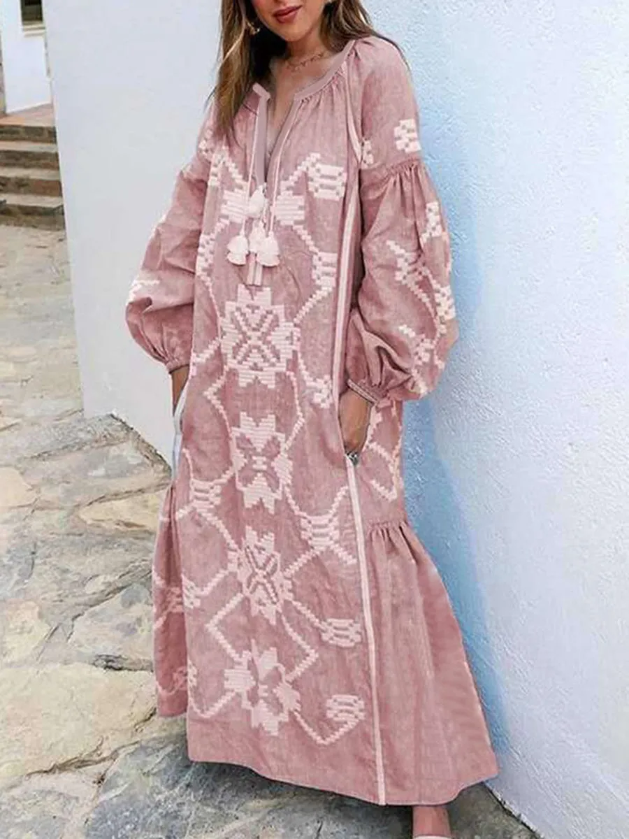 Bohemian Bishop Sleeve Printed Maxi Dress