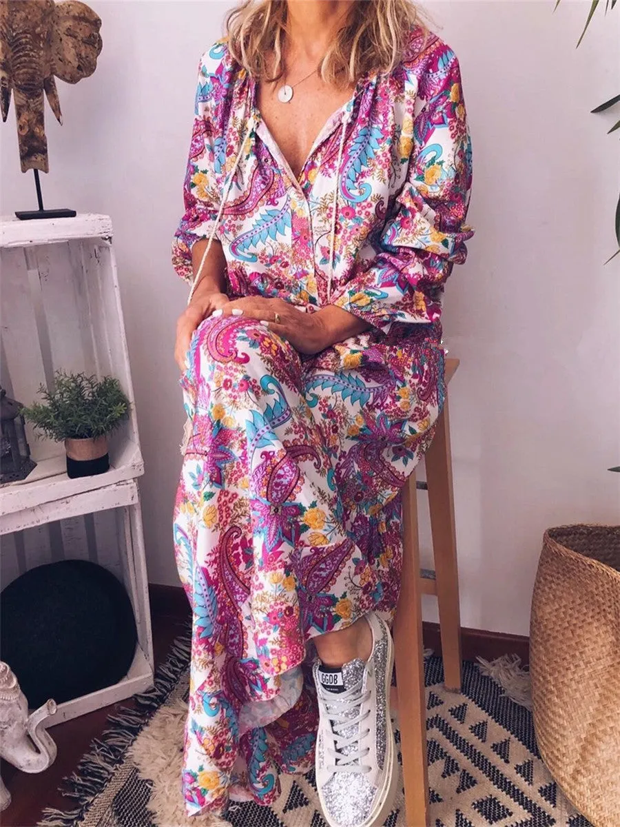 Bohemian Casual Loose Floral Long Dress