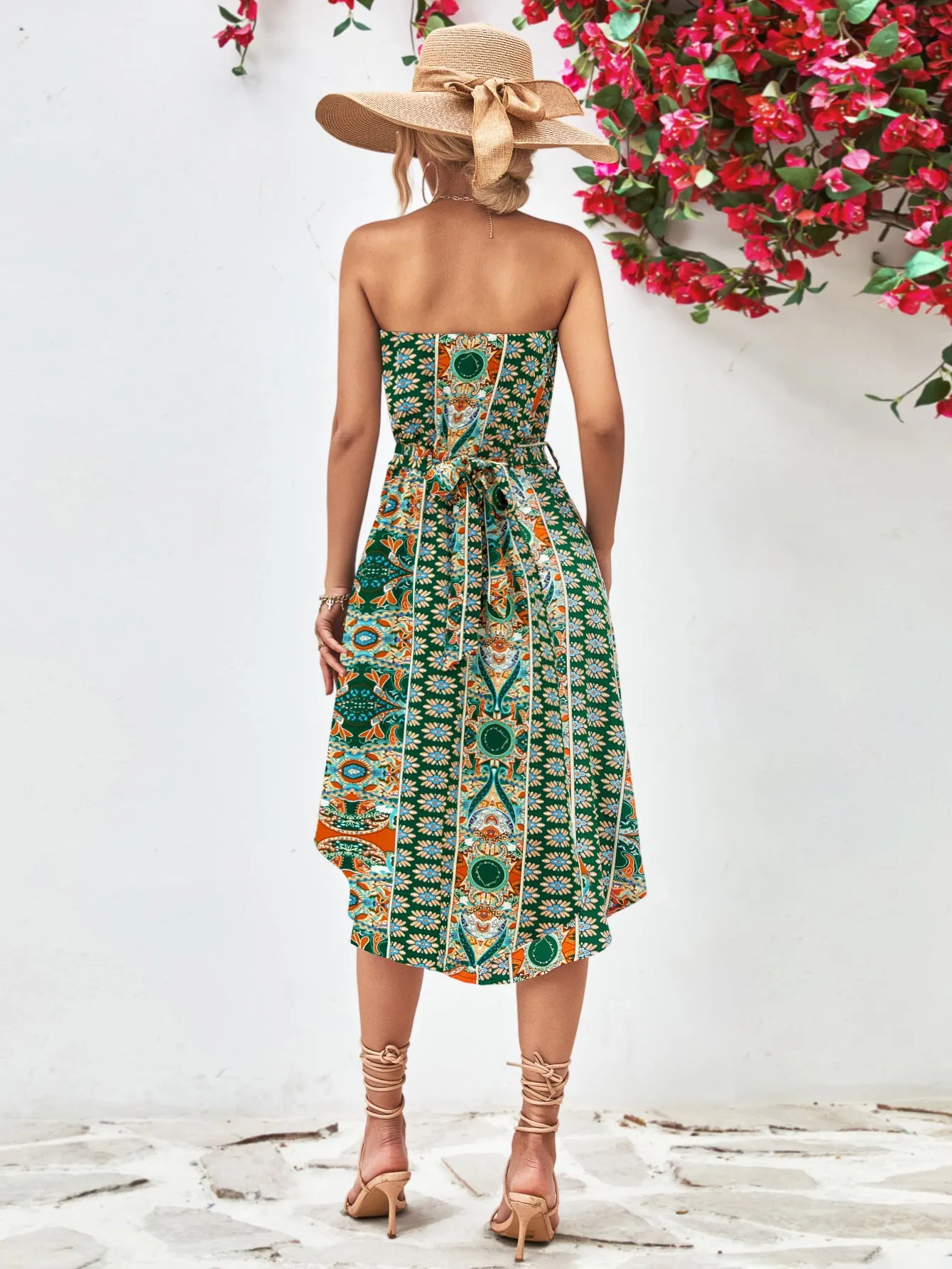 Bohemian Print One-Shoulder Irregular Dress Wholesale Dresses