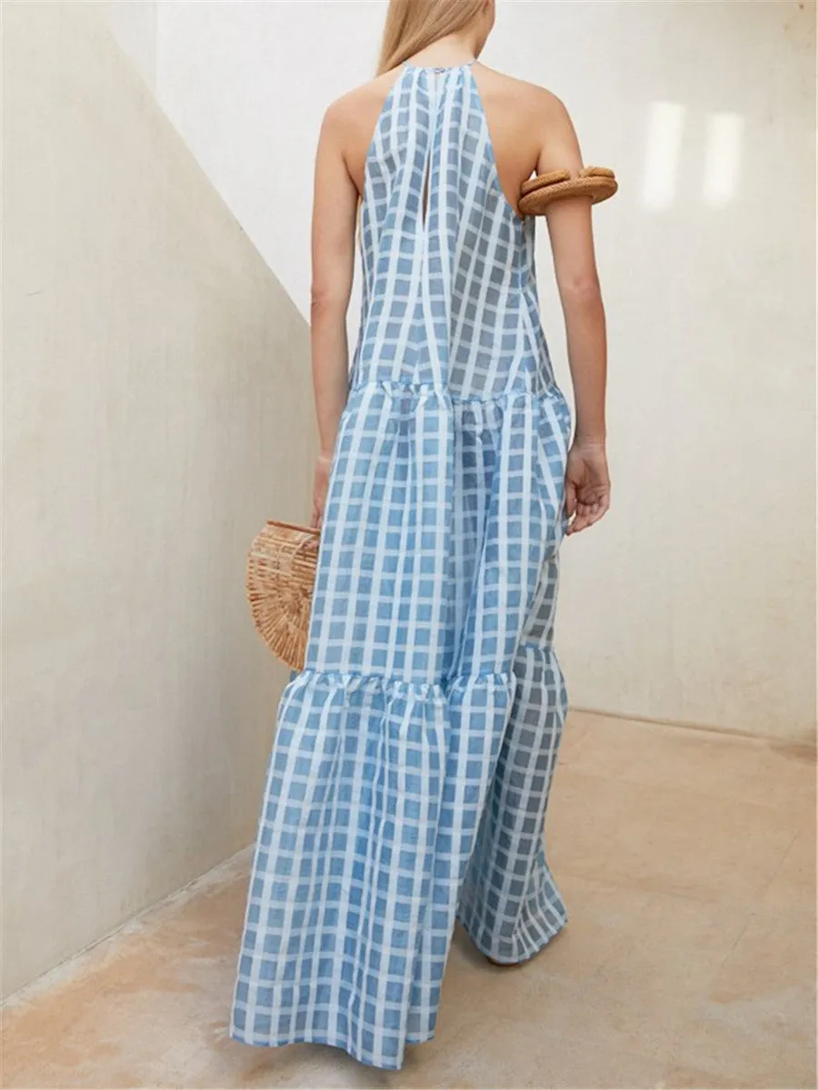 Bohemian Vacation Beach Check Maxi Dress