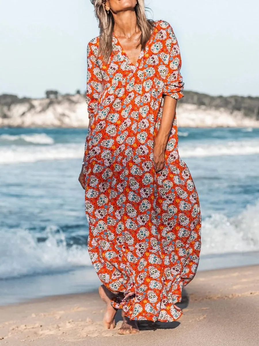 Bohemian Vintage Casual Loose Vacation Beach Dress