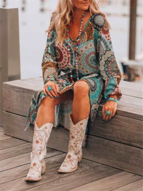 Bohemian Vintage Casual Printed Floral Dress