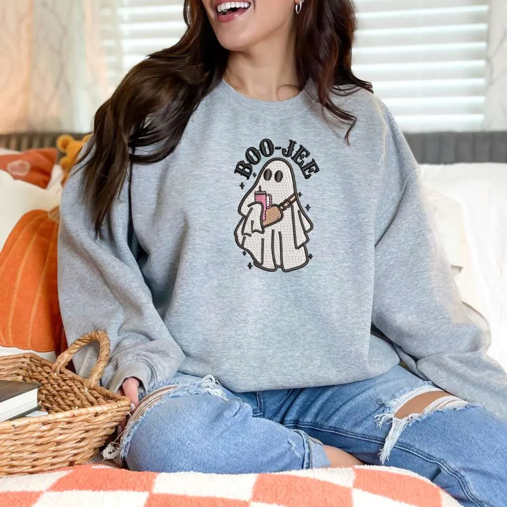 Boo-Jee Ghost Embroidered Sweatshirt | Halloween Ghost Sweatshirt