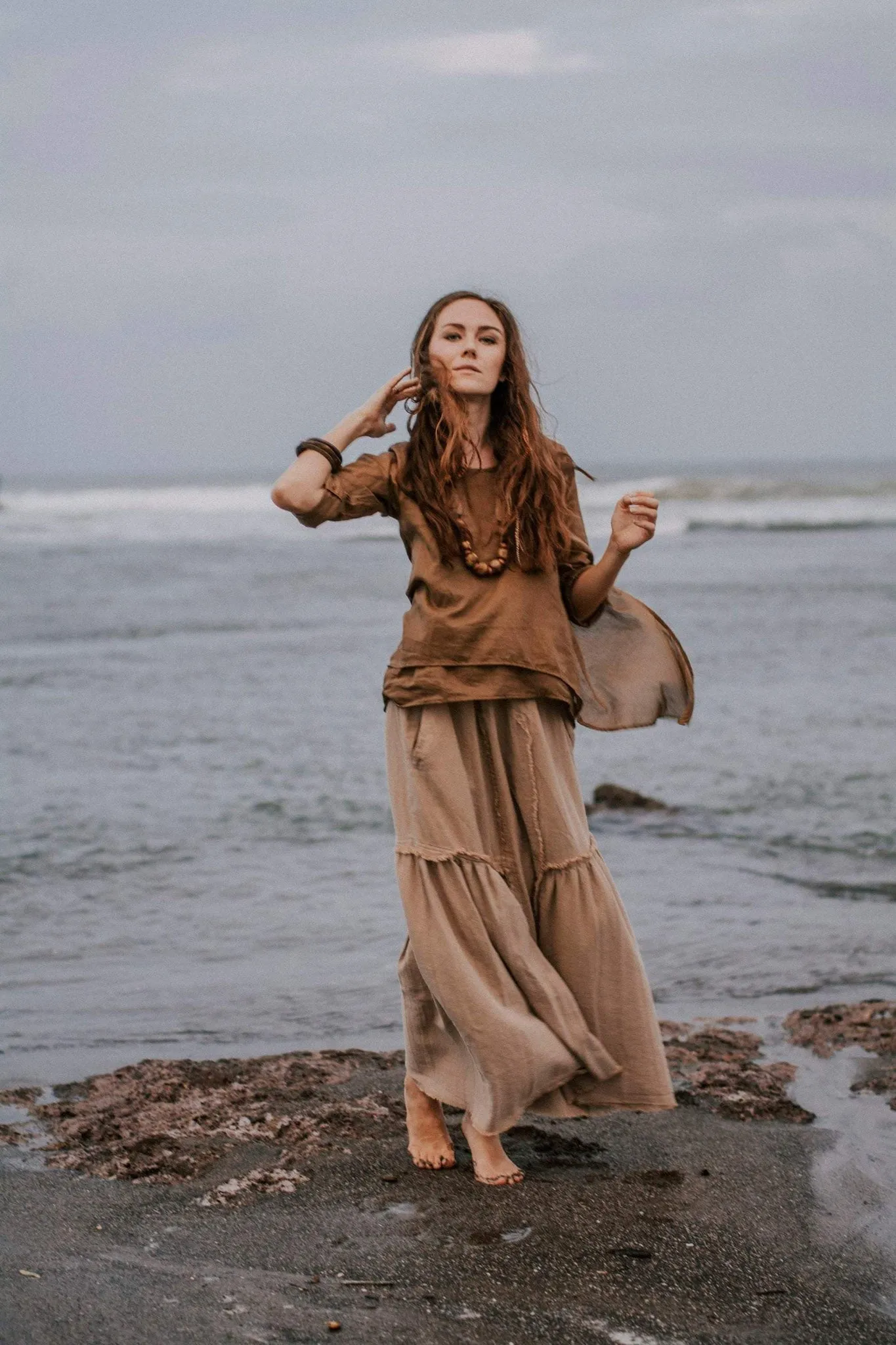 Brown Light Cotton "Dragonfly" Boho Blouse