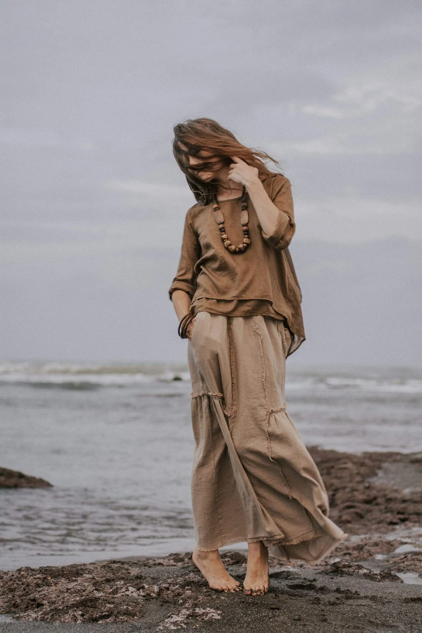 Brown Light Cotton "Dragonfly" Boho Blouse