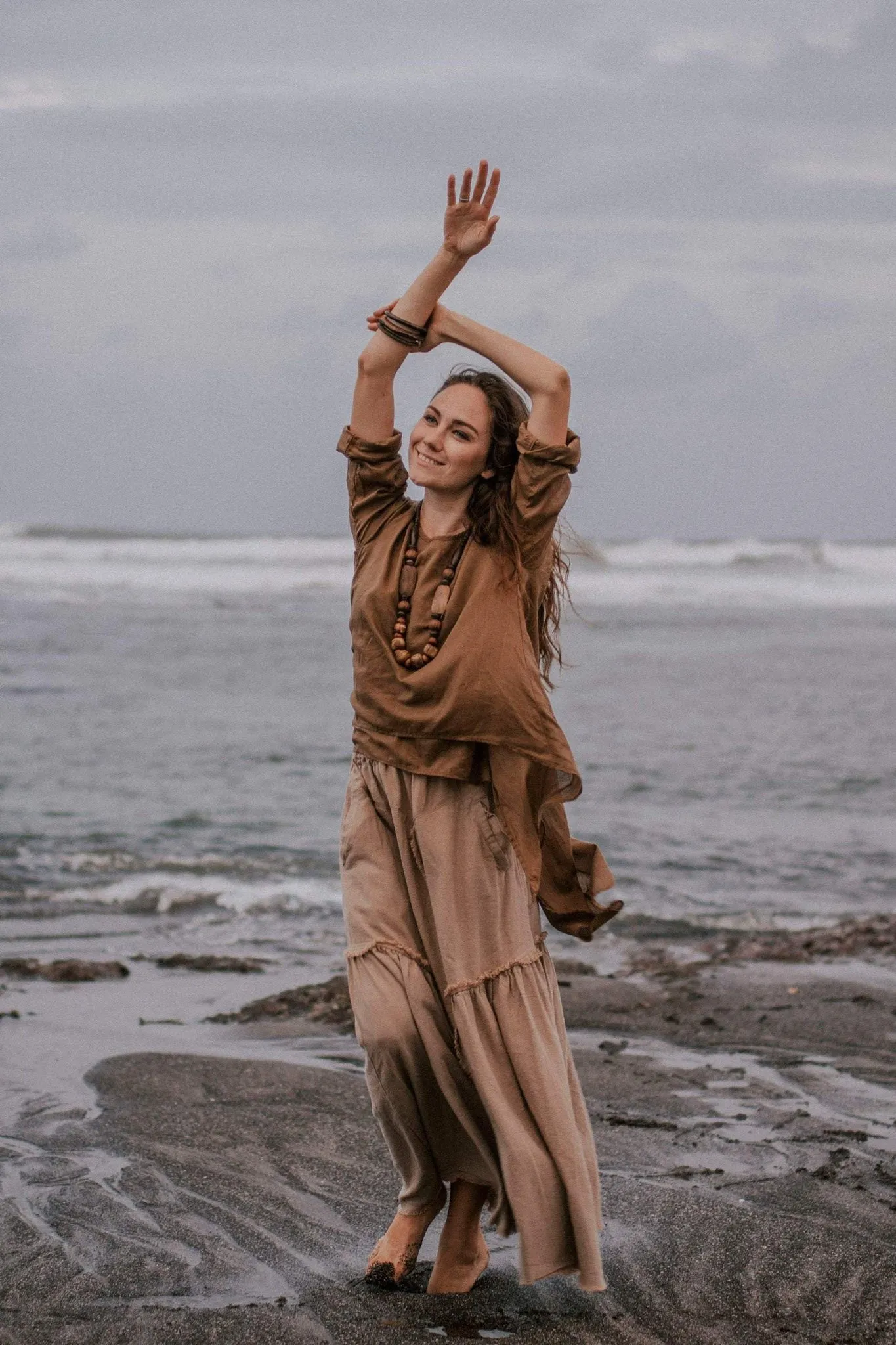 Brown Light Cotton "Dragonfly" Boho Blouse