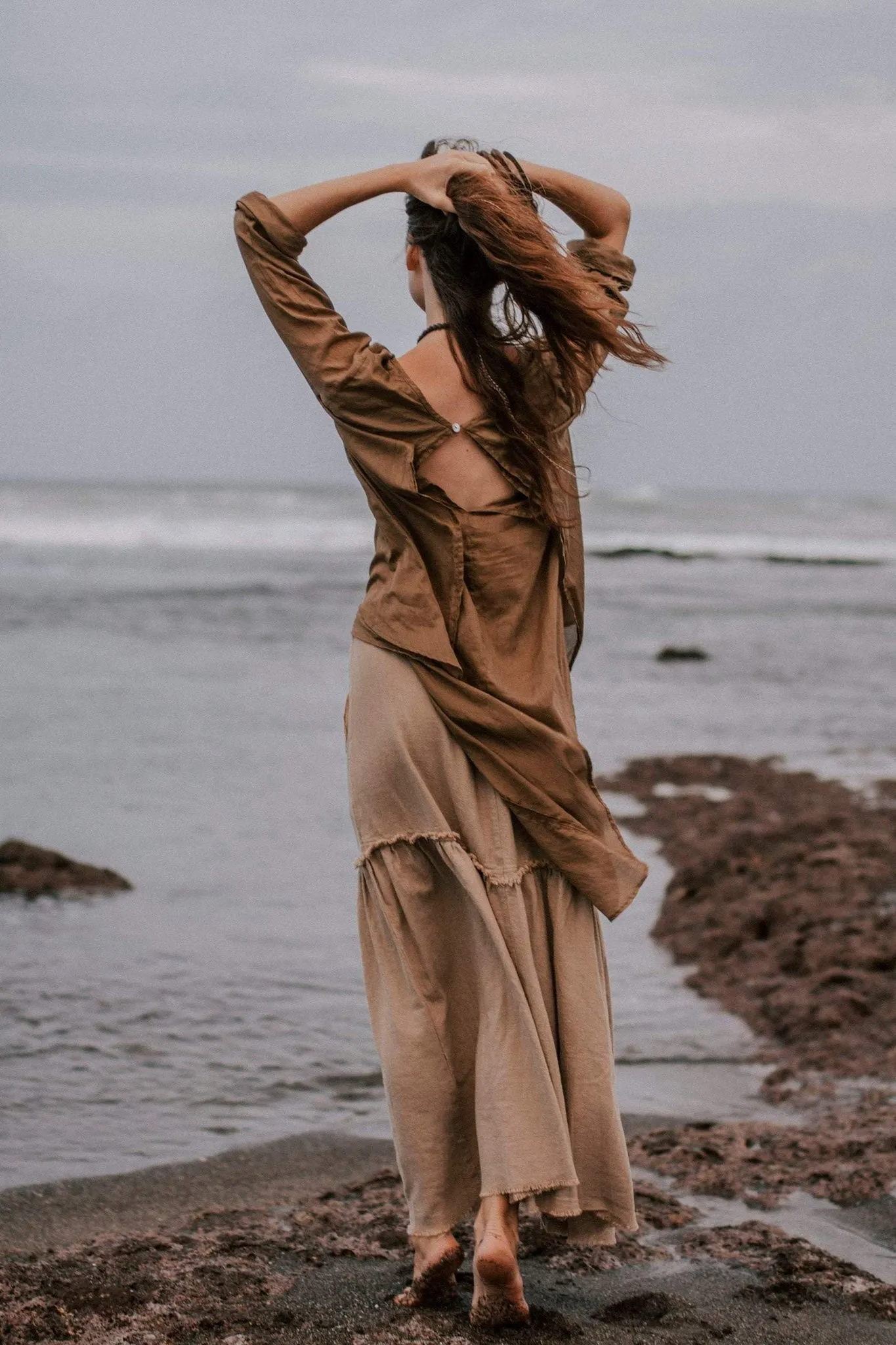 Brown Light Cotton "Dragonfly" Boho Blouse