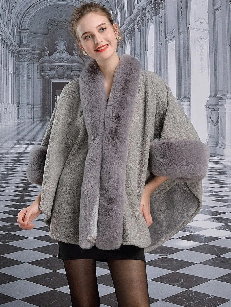 Cape Faux Rabbit Fur Poncho Coat