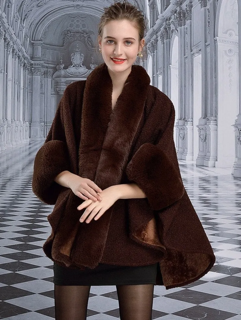 Cape Faux Rabbit Fur Poncho Coat