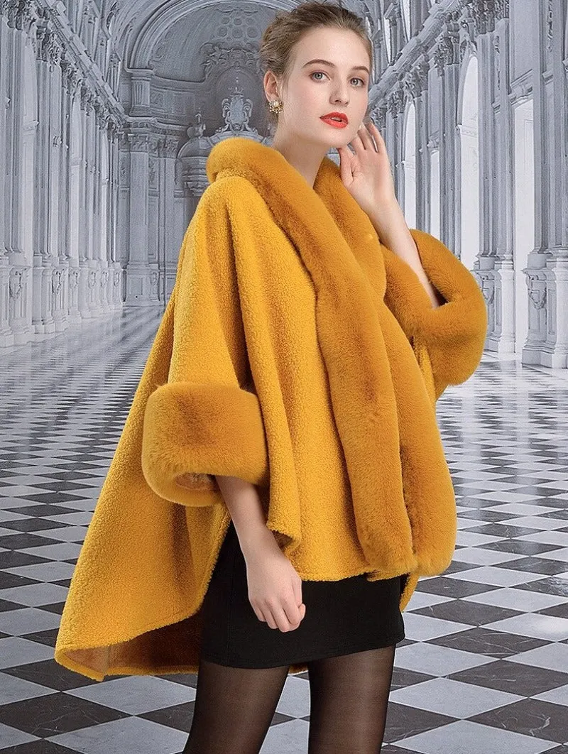 Cape Faux Rabbit Fur Poncho Coat