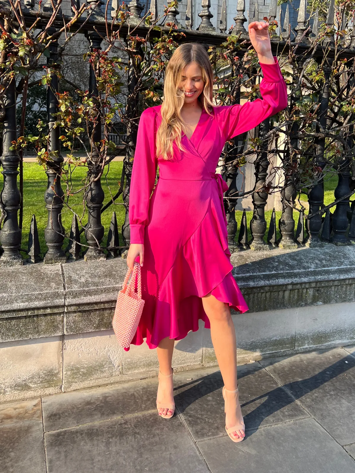 Charlotte Wrap Midi Dress / Pink