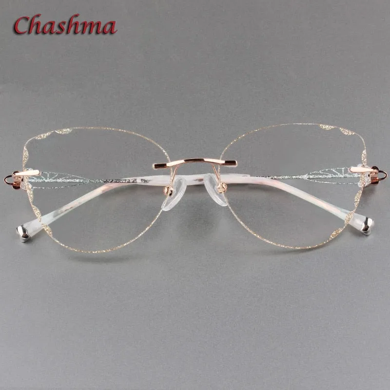 Chashma Ochki Women's Rimless Square Cat Eye Titanium Eyeglasses Tinted Lenses 88051