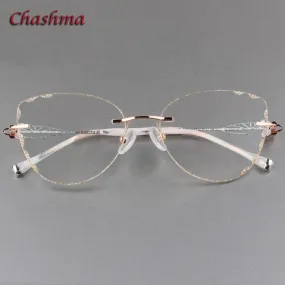 Chashma Ochki Women's Rimless Square Cat Eye Titanium Eyeglasses Tinted Lenses 88051