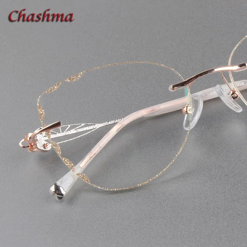 Chashma Ochki Women's Rimless Square Cat Eye Titanium Eyeglasses Tinted Lenses 88051